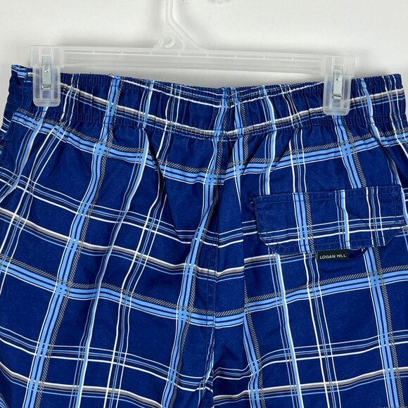 Logan Hill Swimwear Shorts Size S Blue Plaid Elastic Waist 30-32in Inseam 8in - Picture 7 of 9